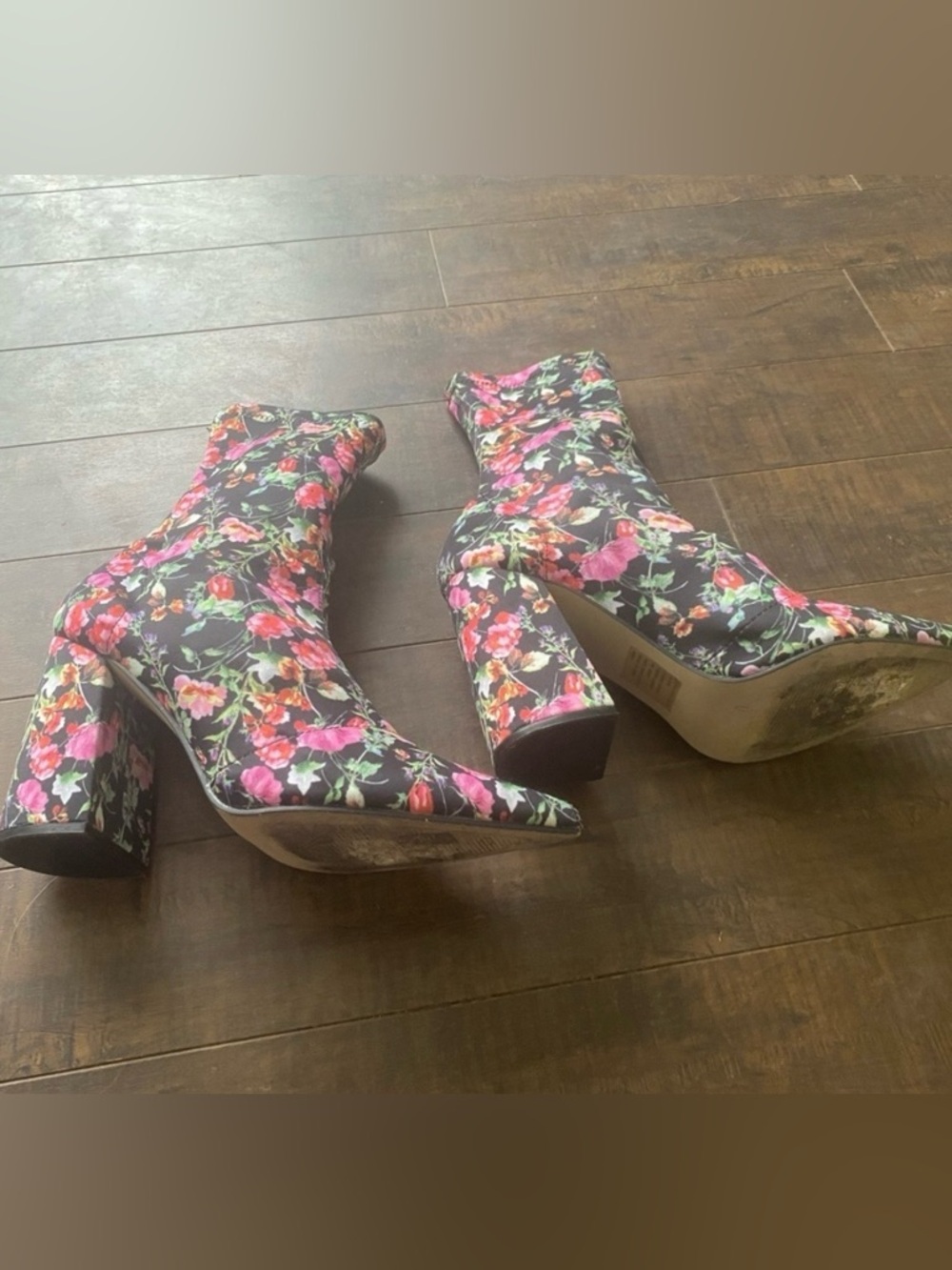 Steve Madden Lombard Floral Sock Boots Pointed Toe Block Heel 9 - Picture 3 of 11